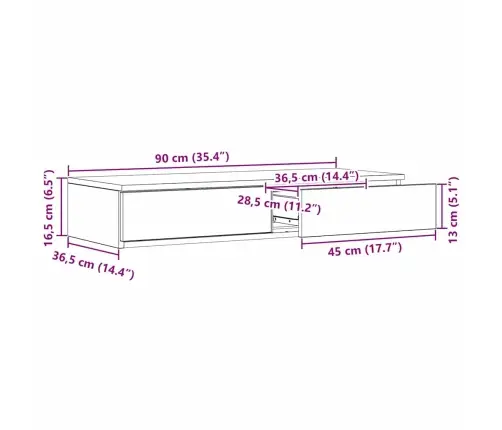 Gultas Atvilktnes Dūmojošs Ozols 90X36,5X16,5 Cm Inženierkoks Vidaxl