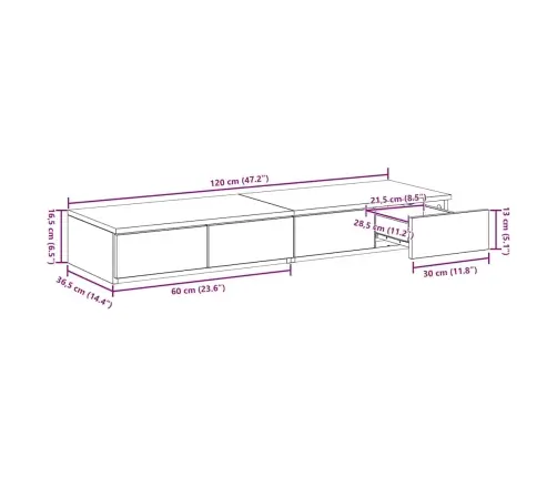 Gultas Atvilktnes Sonoma Ozols 120X36.5X16.5 Cm Inženierijas Koks Vidaxl