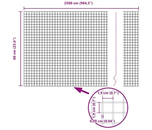 Metināts Stiepļu Žogs Pelēks 0,6X25 M Tērauds Vidaxl