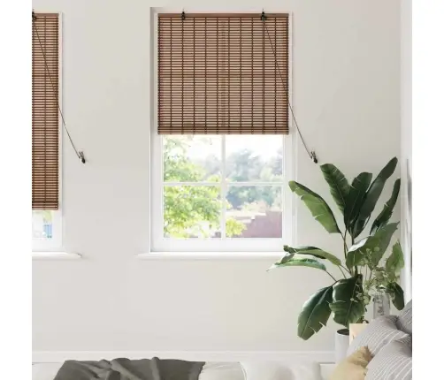 Logu Žalūzija Ar Aizkariem Brūna 80 X 220 Cm Bambuss Vidaxl