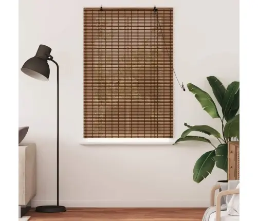 Logu Žalūzija Ar Aizkariem Brūna 90 X 160 Cm Bambuss Vidaxl