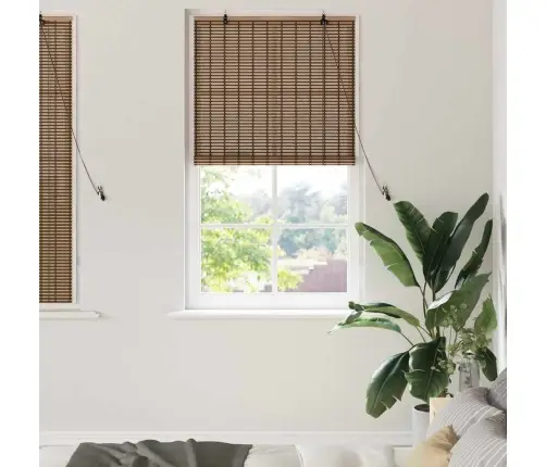 Logu Žalūzija Ar Aizkariem Brūna 100 X 160 Cm Bambuss Vidaxl