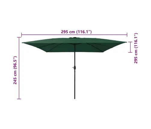 Kvadrātveida Dārza Parasol 295 X 295 Cm Zaļš Vidaxl