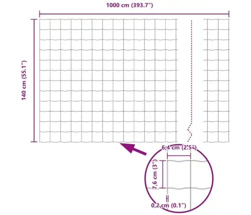 Euroopa Aed Roheline 1,4 X 10 M Pvc-Kaetud Raud