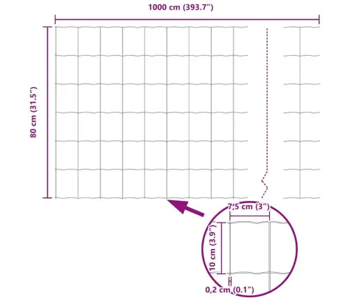 Euroopa Aed Hall 0.8 X 10 M Pvc-Kaetud Raud