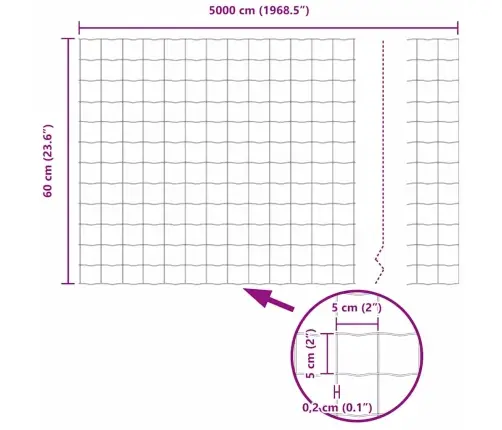 Eiro Žogs Pelēks 0.6X50 M Tērauds Vidaxl