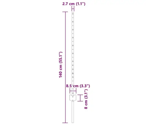 Aiapost 22 Pcs Hõbedane 140 Cm Teras
