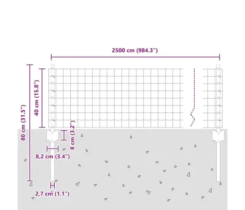 Eiropas Žogs Ar 11 U Balstiem Zaļš 0,4X25 M Tērauds Vidaxl
