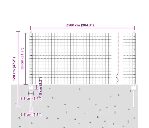 Eiropas Žogs Ar 11 U Statņiem Zaļš 0,8X25 M Tērauds Vidaxl