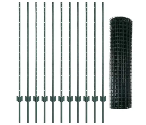 Euro Žogs Ar 11 U Stabiem Zaļš 1,2X25 M Tērauds Vidaxl