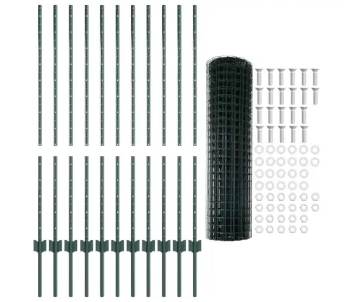 Euro Žogs Ar 11 U Stabiem Zaļš 1,2X25 M Tērauds Vidaxl