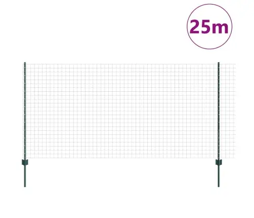 Euro Žogs Ar 11 U Stabiem Zaļš 1,2X25 M Tērauds Vidaxl