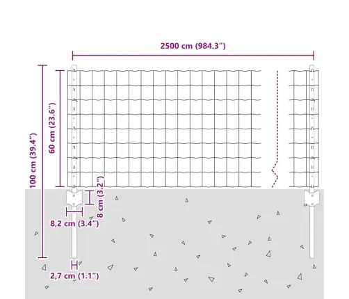 Tvora Su Stulpais Žalia 0.6 X 25 M Plienas
