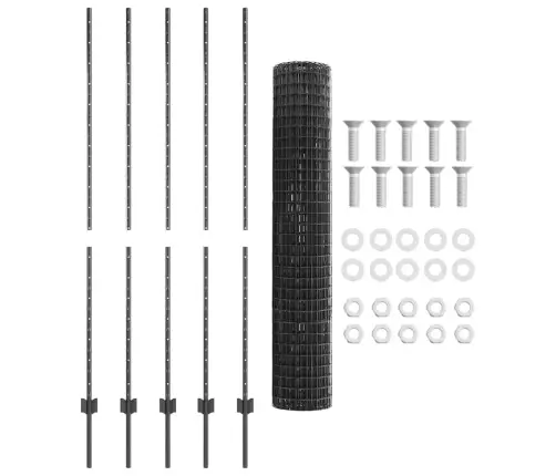 Euro Žogs Ar 10 U Stiprinājumiem Pelēks 1,6X10 M Tērauds Vidaxl