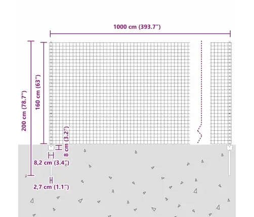 Euro Žogs Ar 10 U Stiprinājumiem Pelēks 1,6X10 M Tērauds Vidaxl