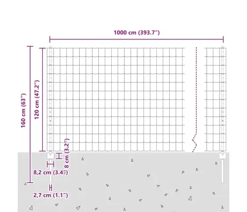 Tvora Su Stulpais Pilka 1,2 X 10 M Plienas Ir Pvc