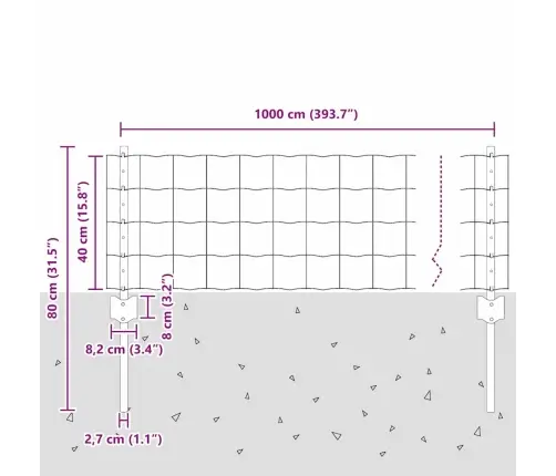 Eiro Žogs Ar 5 U Balstiem Pelēks 0.4X10 M Tērauds Vidaxl