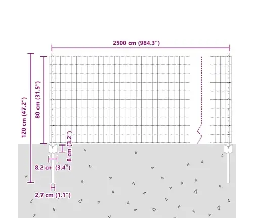 Eiropas Žogs Ar 11 U Balstiem Pelēks 0,8X25 M Tērauds Vidaxl