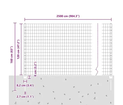 Euro Žogs Ar 22 U Stabiem Pelēks 1,2X25 M Tērauds Vidaxl