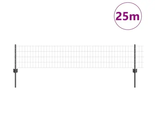 Euro Žogs Ar 11 U Stabiem Pelēks 0,4X25 M Tērauds Vidaxl