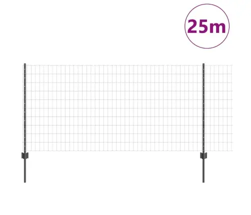 Eiropas Žogs Ar 22 U Stabiem Pelēks 1X25 M Tērauds Vidaxl Eiropas Žogs Ar 22 U Stabiem Pelēks 1X25 M Tērauds Vidaxl