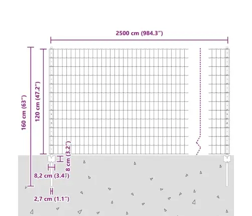 Eiropas Žogs Ar 22 U Stabiem Pelēks 1,2X25 M Tērauds Vidaxl