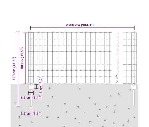 Euro Žogs Ar 11 U Stabiem Pelēks 0,8X25 M Tērauds Vidaxl