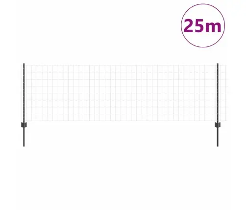 Euro Žogs Ar 11 U Stabiem Pelēks 0,8X25 M Tērauds Vidaxl