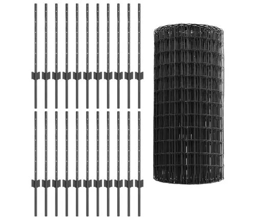 Eiropas Žogs Ar 22 U Stabiem Pelēks 0,6X50 M Tērauds Vidaxl