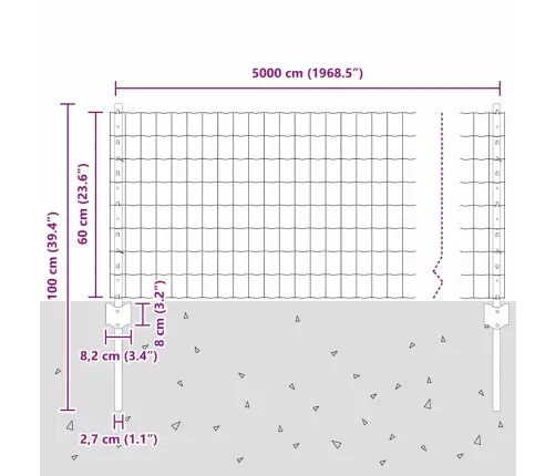 Eiro Žogs Ar 22 U Stabiem Pelēks 0,6X50 M Tērauds Vidaxl