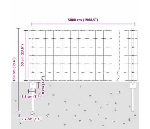 Eiropas Žogs Ar 22 U Stabiem Pelēks 0,6X50 M Tērauds Vidaxl