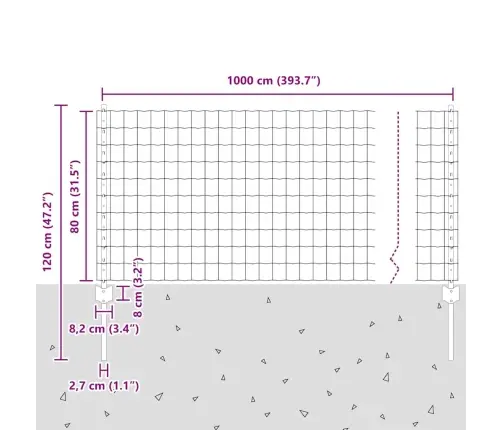 Eiropas Žogs Ar 5 U Posti Pelēks 0,8X10 M Tērauds Vidaxl
