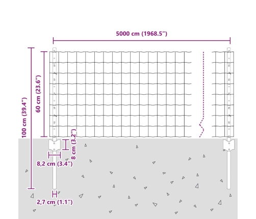 Tvora Su Stulpais Pilka 0.6 X 50 M Plienas