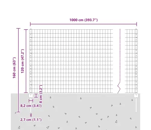 Aed Koos Postidega Hõbedane 1.2 X 10 M Teras
