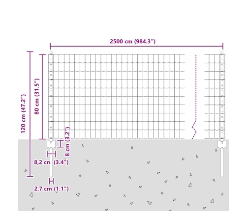 Euro Žogs Ar 11 U Stabiem Sudrabs 0,8X25 M Tērauds Vidaxl