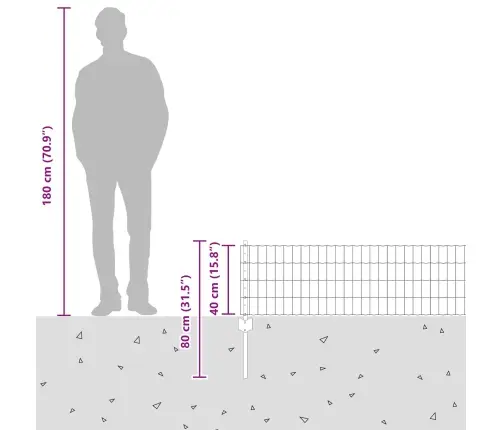 Eiro Žogs Ar 11 U Stabiem Sudrabs 0,4X25 M Tērauds Vidaxl