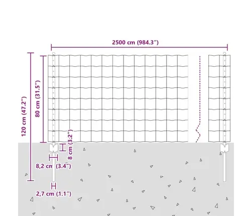 Aed Koos Postidega Hõbedane 0.8 X 25 M Teras