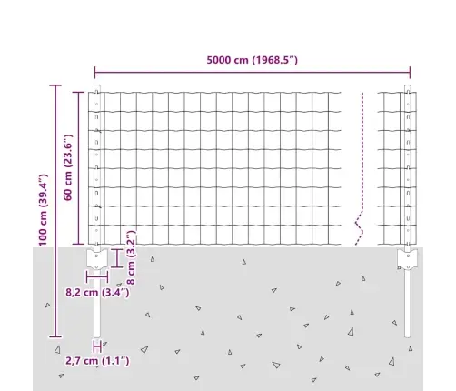 Euro Žogs Ar 22 U Stabiem, Sudrabains, 0,6X50 M, Tērauds Vidaxl