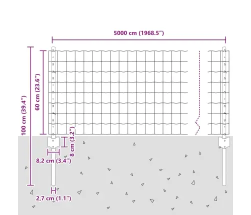 Euro Žogs Ar 22 U Stabiem, Sudrabains, 0,6X50 M, Tērauds Vidaxl