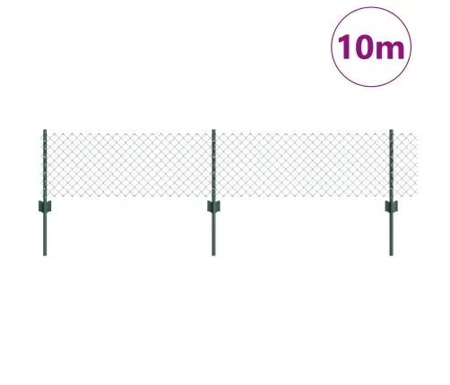 Ķēdes Sieta Žogs Ar 10 U Stabiem Zaļā Krāsā 0.4X10 M Tērauda Vidaxl