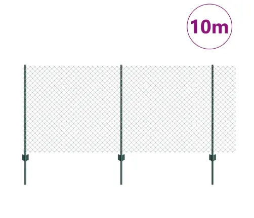 Ķēdes Sieta Žogs Ar 10 U Stabiem Zaļā 1X10 M Tērauda Vidaxl