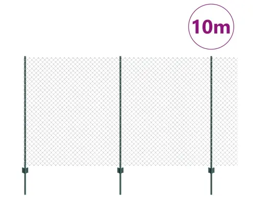 Ķēdes Žogs Ar 10 U Stabiem Zaļš 1.4X10 M Tērauds Vidaxl