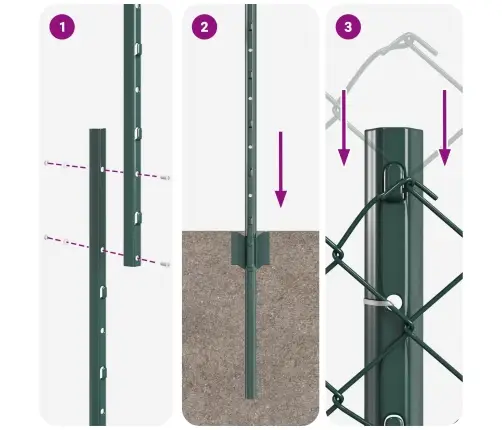 Tvora Su Stulpais Žalia 1,5 X 10 M Plienas Ir Pvc