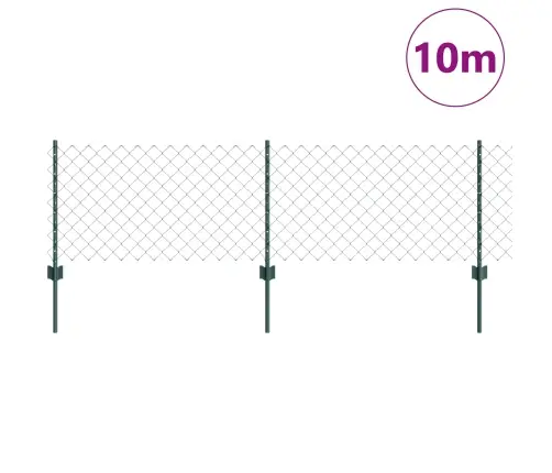 Ķēdes Posmu Žogs Ar 10 U Stabiem Zaļš 0.6X10 M Tērauds Vidaxl