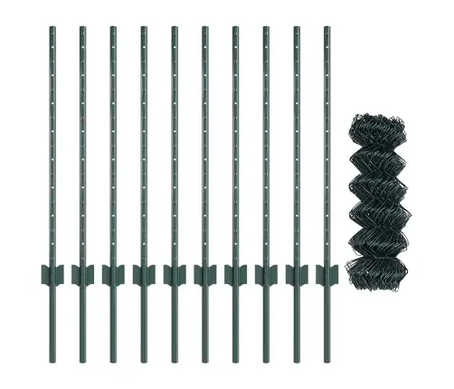 Ķēdes Žogs Ar 10 U Stabiem Zaļš 0.8X10 M Tērauds Vidaxl