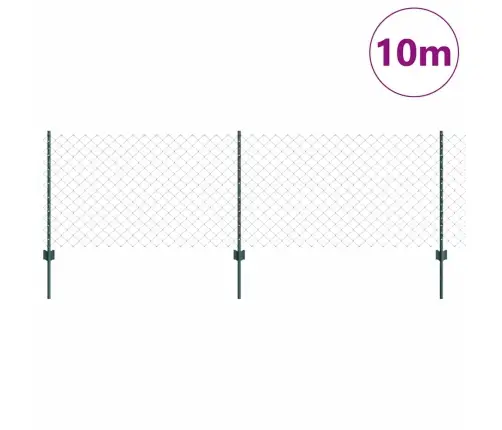 Ķēdes Žogs Ar 10 U Stabiem Zaļš 0.8X10 M Tērauds Vidaxl