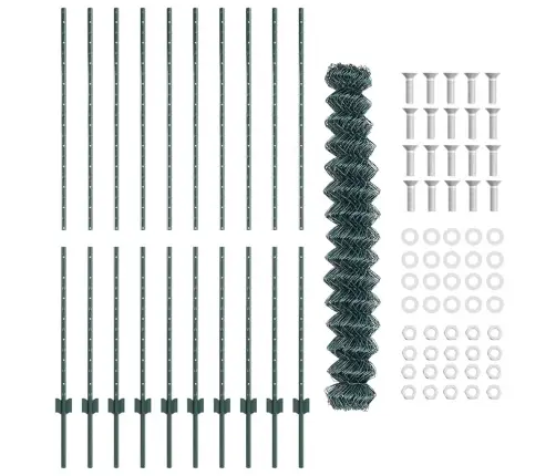 Ķēdes Sieta Žogs Ar 10 U Balstiem Zaļš 1.6X10 M Tērauda Vidaxl