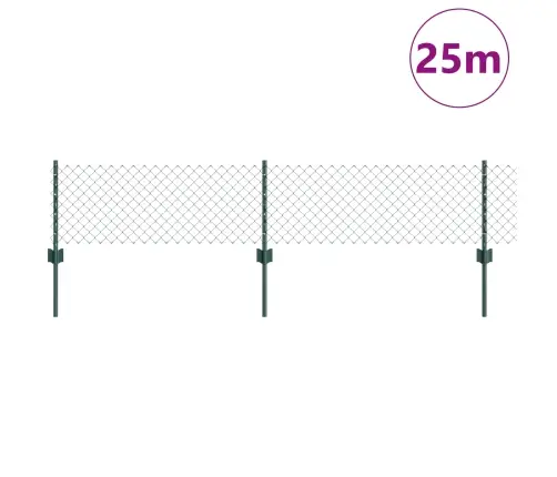 Ķēdes Žogs Ar 22 U Stabiem Zaļš 0.4X25 M Tērauds Vidaxl