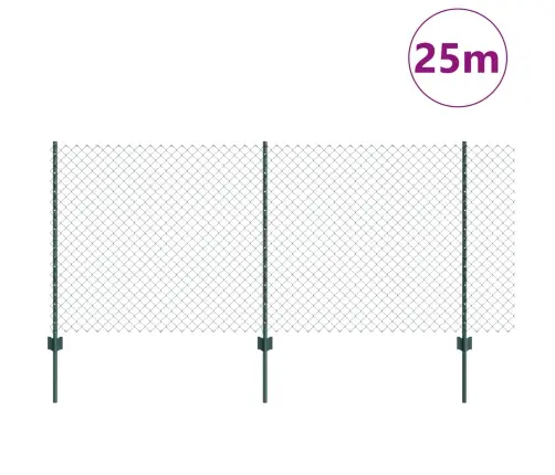 Ķēdes Sieta Žogs Ar 22 U Stabiem Zaļš 1X25 M Tērauds Vidaxl
