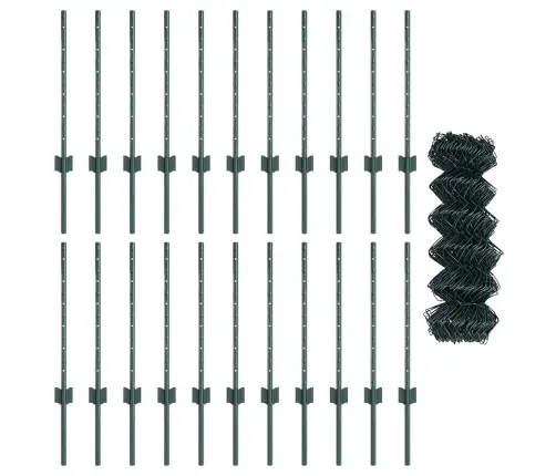 Ķēdes Siets Ar 22 U Stabiem Zaļš 0.6X25 M Tērauds Vidaxl